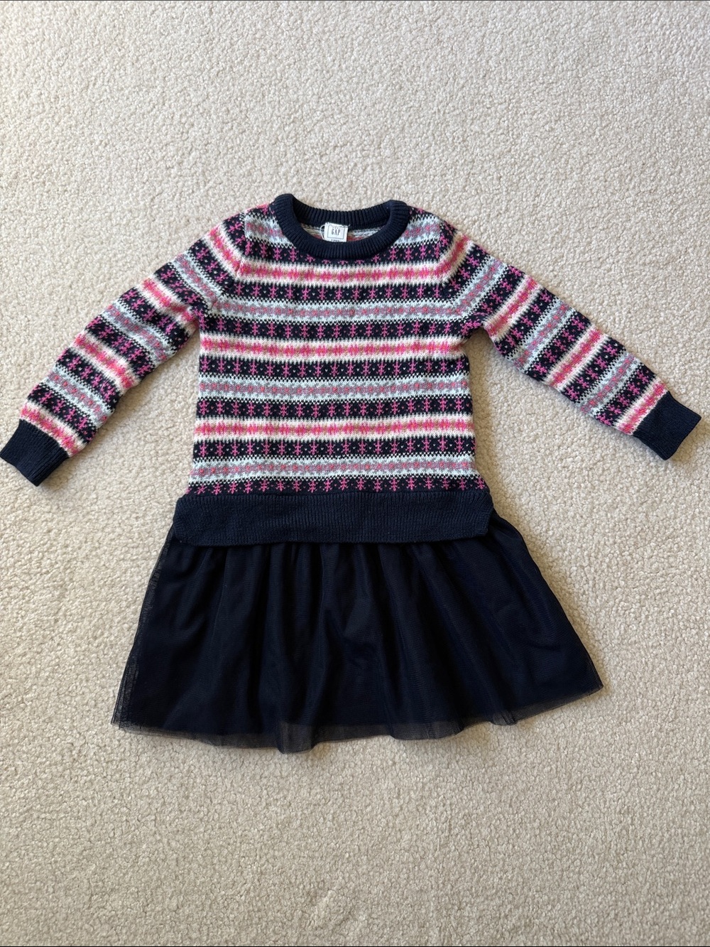 GAP Navy, Pink & White Fair Isle Sweater Dress